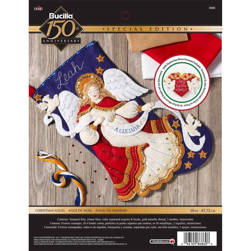 Bucilla Christmas Angel Stocking Kit, Blue, Gold, White, 18" Felt Stocking kit - Image 1